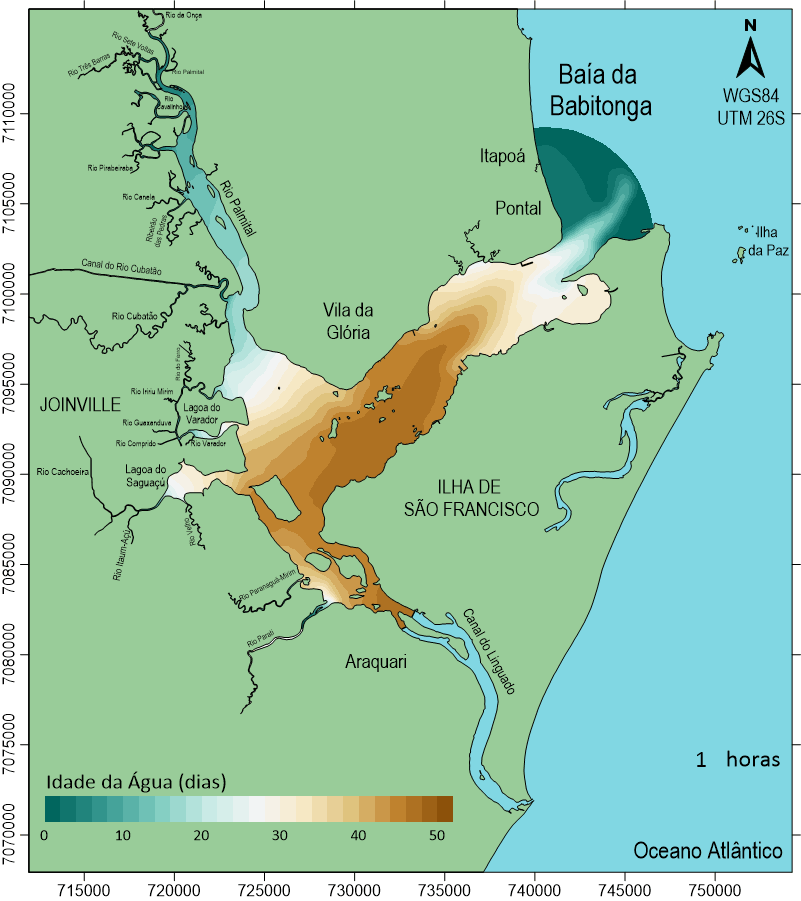 Animação da idade da água na Baía da Babitonga