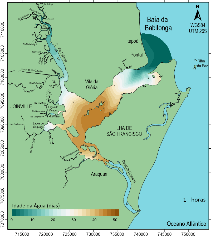 Animação da idade da água na Baía da Babitonga